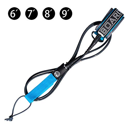 Foto von iBOARD Surfbrett-Leash, 6FT, PU-Leder, gerades Traktionsseil, 3 Schichten Premium-Magic-Aufkleber, 6 mm, dunkelgraue Leine mit doppeltem Edelstahl-Kopf zum Surfen