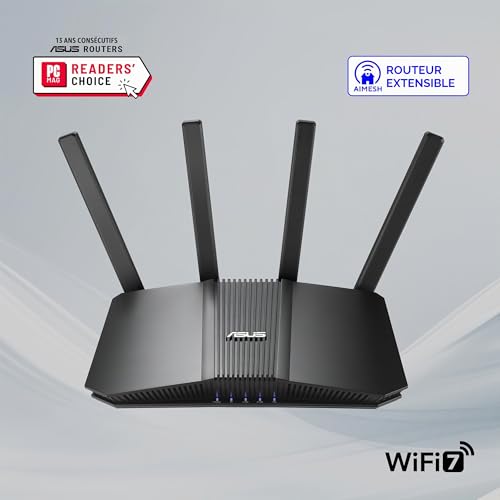 ASUS RT-BE82U - Routeur Wi-FI 7 Extensible - Double Bande BE6500-4096-QAM, MLO, 5 Ports 2.5GbE, AiMesh, Abonnement Gratuit à la sécurité réseau,VPNs