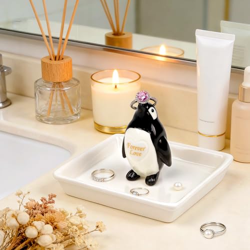 Image of PUDDING CABIN Penguin Gifts for Women, Ring Holder Jewelry Tray, Penguin Figurine Forever Lover Anniversary Wedding Birthday Mothers Day Gifts for Girlfriend Wife Fiancee Daughter Mom