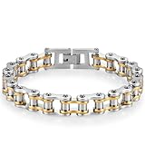 Ockyunoo Pulsera de Bicicleta para Hombre, Pulsera de Cadena de Motociclista de Acero Inoxidable, Pulsera de Eslabones de Punk Rock, Joyería de Cadena de Eslabones de Brazalet (Platino)