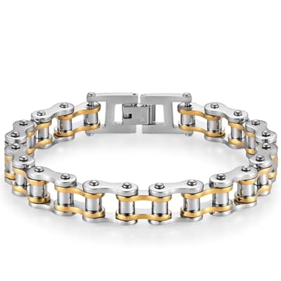 Ockyunoo Pulsera de Bicicleta para Hombre, Pulsera de Cadena de Motociclista de Acero Inoxidable, Pulsera de Eslabones de Punk Rock, Joyería de Cadena de Eslabones de Brazalet (Platino) | Ya disponible en tu tienda friki favorita! En mundofriki.es!