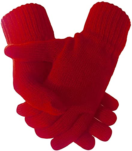 Tomsey Unisex Red Mens Womens Fingerless Or Full Finger Thermal Lined Gloves Winter Thick Wool Knit Extra Warm (Mens, Full Finger, )