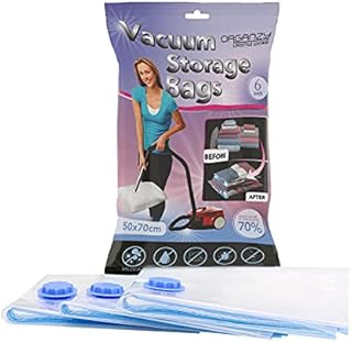 Organzy Vacuum Vacum Storage Bags. 80% More Storage for Max Space Saving ! - Mould Moisture&Bug Proof - Double Zip High Sealing 50 x 70cm (Small 6 Pack)