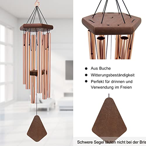 Memorial Wind Chimes for Outside, Wind Chime Outdoor Deep Tone, Sympathy Wind-Chime Personalized with 6 Tuned Tubes, Elegant Chime for Garden Patio Balcony and Home Gold
