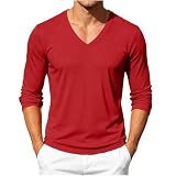Men Mesh V Neck Long Sleeve Shirts Breathable Slim Fit Comfy Blouse Lightweight Athletic Training Layering Tops Red
