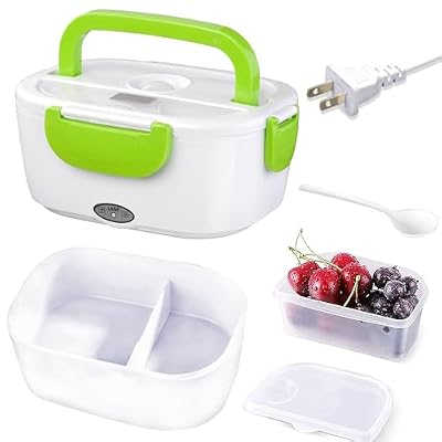 INVODA Electric Lunch Box 110V Food Heating Lunch Hot Box Portable Insulated Bento Box Electric Lunch Container for Office Travel Home (Green)