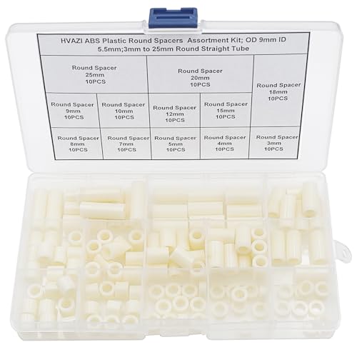 HVAZI OD9mm (0.354") ID5.5mm (0.217") ABS Plastic Round Standoff Spacer Kit