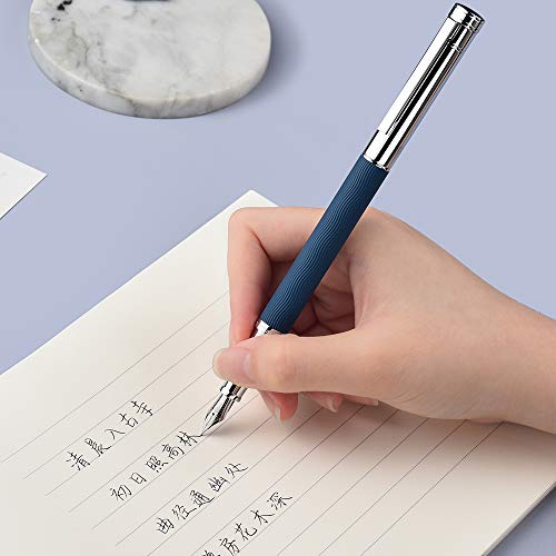 Hongdian 1843 Navigator Fountain Pen Fine Nib Solid Metal, Blue Ripple Pattern With Refillable Converter And Metal Pen Case #TOP4