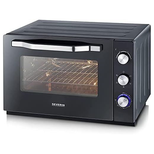 SEVERIN Horno tostador XXL con función de convección, mini horno tostador con grill y bandeja, horno pequeño con piedra para pizza y asador giratorio, 2200 W, 60 L, negro, TO 2066