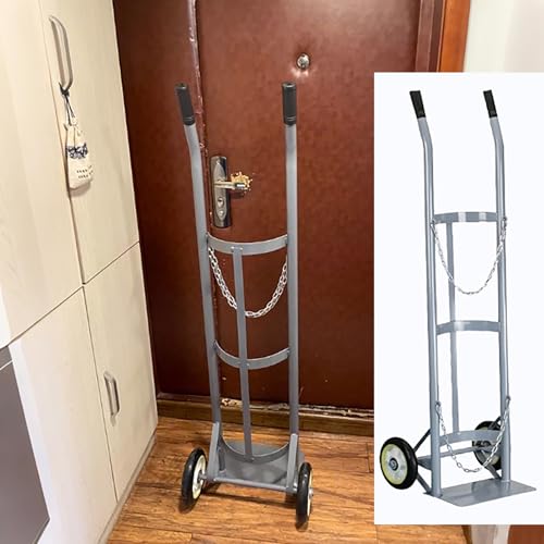 ZIMGOD Oxygen Tank Holder Metal Oxygen Cylinder Bracket Heavy Duty, Oxygen Tank Cart w/ 2 Protection Chains and Handle, Domestic Oxygen Fixed Dolly for 40/50 L Cylinder