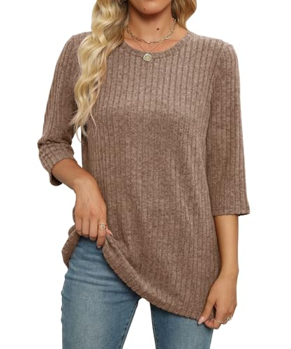 Image of JomeDesign Sweaters for Women 3 /4 Sleeve Tops Round Neck Loose Casual Blouses