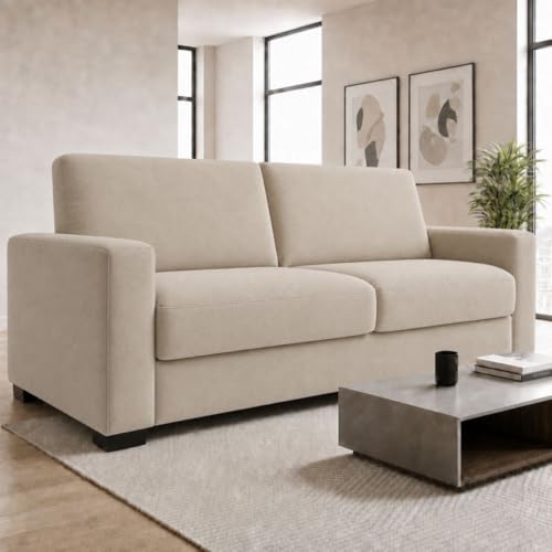 Sofá 3 Lugares Moderno e Sofisticado, Suede Bege, Confortável, para Sala de Estar e Recepção