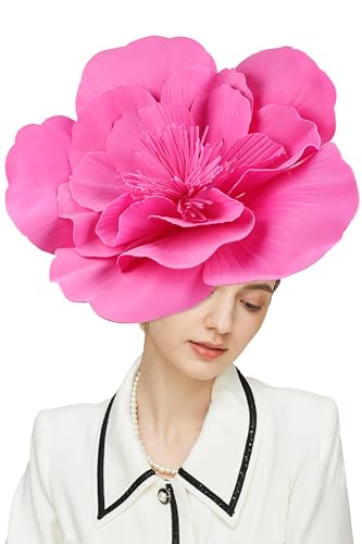 Gionforsy Flower Fascinators Hat Tea Party Hats for Women Flower Cocktail Headband for Wedding Rosered