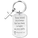 Inspirational Scripture Keychain with Cross - Bible Verse Matte Key Chain Religious Gift for Christian (Psalm 119:105)