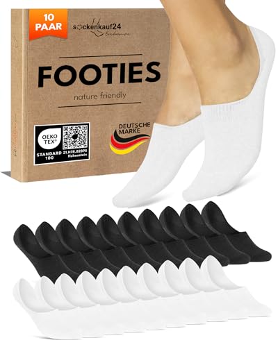 sockenkauf24 10 Paar Füßlinge Damen Herren Unsichtbare Sneaker Socken Atmungsaktiv Baumwolle 70103T (Schwarz Weiß 35-38)