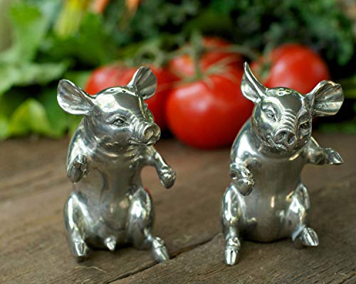 Vagabond House Happy Pewter Pigs Metal Salt And Pepper Shaker Set 4 Inch Tall #TOP4