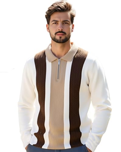 Enitor Mens Stylish Half Zipper Tshirts, Collared Neck Tshirt, Casual Texture T-Shirt for Men, Formal Full Sleeves T-Shirt for Boys, Texture Tshirts for Boy