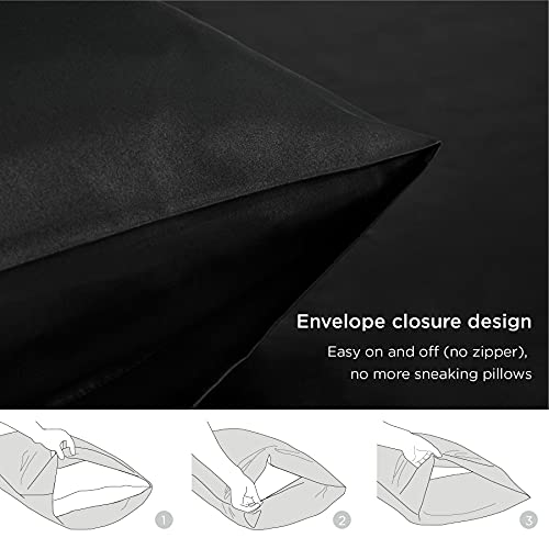 Bedsure Satin Pillowcase For Hair And Skin Queen - Black Silk Pillowcase 2 Pack 20X30 Inches - Satin Pillow Cases Set Of 2 With Envelope Closure, Gifts For Women Men #TOP4