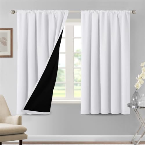 Cortinas opacas con aislamiento térmico 100% bloqueo de luz, 2 piezas, ideales para sala de estar, eficiencia energética, color blanco, 132 cm de ancho x 160 cm de largo, protección contra el calor y