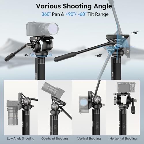 SIRUI Camera Monopod with Feet, 74" Lightweight Portable Travel Video Monopod with Pan Tilt Fluid Head for DSLR Camera Camcorder, Max Load 17.6lb/8kg, AM-MDP02 by Sirui - Image 3