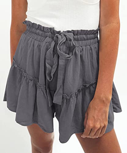 Grforclo Shorts For Women Casual Summer Womens High Waisted Loose Sleep Comfy Beach Flowy Shorts Grey #TOP1