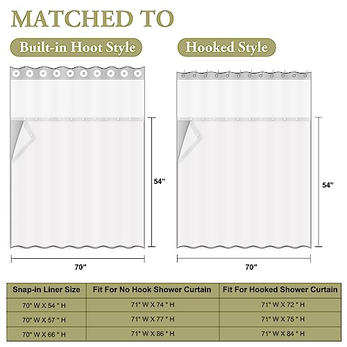 Lxbni Snap Shower Curtain Liner Replacement：70W X 57H-No Hook & Liner With Snaps，White #TOP6