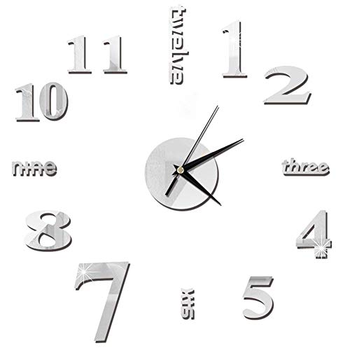 Joopark Orologio da Parete in Acrilico, Grande Orologio da Parete Fai-da-Te Orologio da Parete Moderno 3D con Numeri di Specchio Adesivi per Decorazioni per Ufficio Camera da Letto Soggiorno