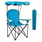 Goplus Camping Chair with Canopy Shade, Folding Lawn Chair with Umbrella Cup Holder & Carry Bag, Portable Sunshade Chair for Adults for Beach Outdoor Travel Hiking Fishing (Light Blue)
