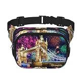 Night London Tower Bridge Print Fashion Marsupio quadrato strato nero cintura borsa con tracolla regolabile, nero, Taglia unica