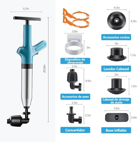 Miniatura 2 de Nic Is Cocng Desatascador Inodoro,Desatascador Tuberias Profesional, Desatascador Wc, Desatascador Tuberias A Presion, Pistola Desatascador Con 3 Ventosas Para Cuartos De Baño Inodoros Azul