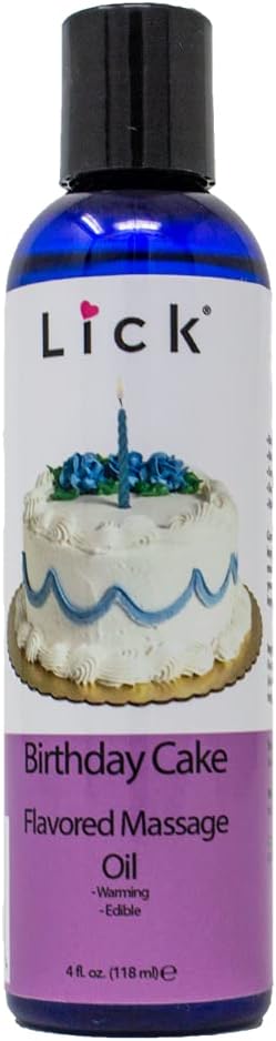 Lick Birthday Cake Flavored Massage Oil – Sweet Celebration-Inspired Edible Massage Oil with Almond Oil & Vitamin E, Fun Smooth Glide for Couples Massage, 4 oz