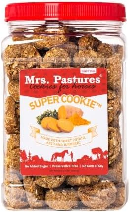 Mrs Pastures Super Cookie and Treats for Horses - Premium Horse Treats - Made with Banana, Chia Seeds & Vanilla - Preservative Free - All Natural Ingredients - No Corn or Soy - Made in USA (24oz Jar)