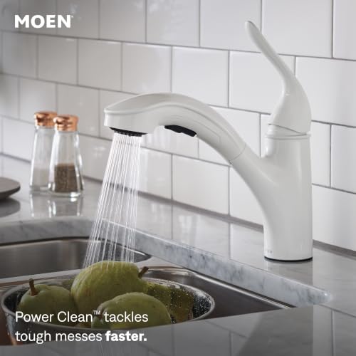 Image of Moen 87557W Brecklyn Glacier White Pull-Out Kitchen Faucet