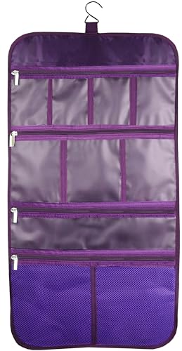 Freegrace Premium Hanging Toiletry Bag for Travel - Cosmetic, Jewelry, Toiletry, Makeup & Accessory Storage Organizer Bag, Large Size for Women & Men (Purple)