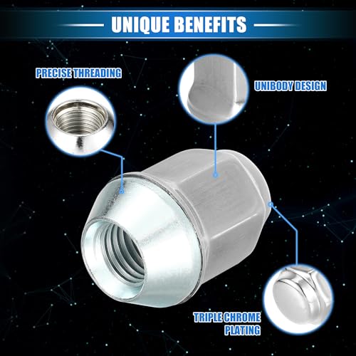 Image of 20 Pcs Wheel Lug Nuts Compatible for Ford Focus for Dodge Grand Caravan, Durable M12 x 1.5 Carbon Steel Silver Tone Tire Lugnuts