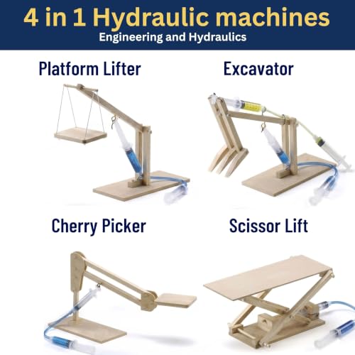 Image of PATHFINDERS STEM Kit- Hydraulics 4-in-1- Build 4 Hydraulic Machines | Engineering Model Kit for Kids 8+ | Educational Science Toy | Learn Physics & Mechanics | Wooden DIY Project
