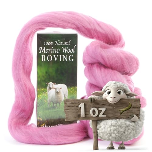 Image of 100% Natural Merino Wool Roving - Premium Combed Top Merino Roving Wool - Tapestry, Spinning, Wet Felting & Needle Felting Supplies - 21.5 Micron - 1 oz - Floral & Sunset, Color Fuschia Pink