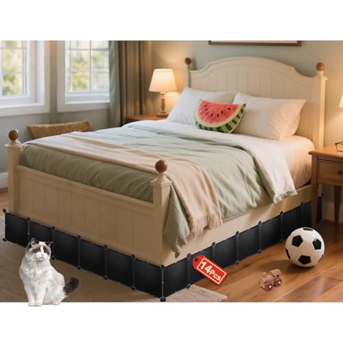 LISRUGEN Under Bed Blocker for Pets,11.8" H x 167" L in Total Bed Blockers for Under Bed, Sturdy Adjustable Underbed Blocker to Stop Pets & Items from Going Under Bed, Black