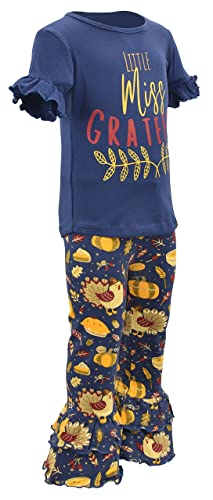 Image of Unique Baby 2 Piece Girls Double Ruffle Leggings Outfit with Short Sleeve Shirt Kid and Toddler Clothes Set