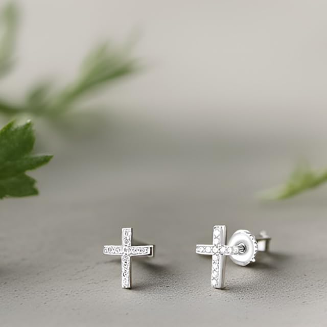 NATALIA DRAKE Tiny Cross Screw Back 1/10 Cttw Diamond Stud Earrings for Women in Rhodium Plated 925 Sterling Silver Cartilage Earring for Second Hole Piercing3