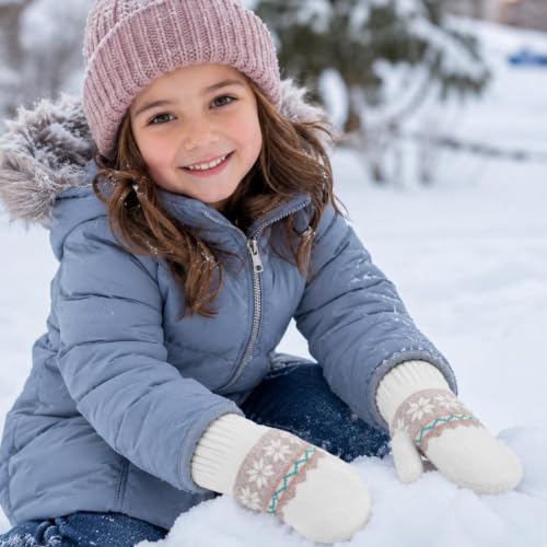 Image of Kids-Winter-Double-Layer-Warm-Knit-Mittens Soft Stretchy Outdoor Gloves