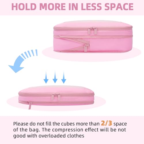 Image of BAGAIL 4 Set /6 Set /8 Set Compression Packing Cubes Travel Accessories Expandable Packing Organizers (Square Mesh, 06-Pink)