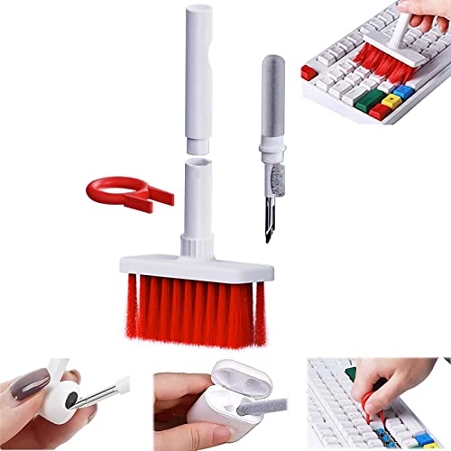 Pro-Noke 5 in 1 Keyboard Cleaner Brush Kit Multifunctional Keyboard & Earphone Cleaner Computer Cleaning Tools Kit w/t Soft Brush Corner Gap Duster Keycap Puller (Red)