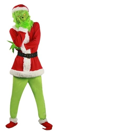 Traje Adulto De Papai Noel The Grinch De 7 Peças Com Máscara (XL)