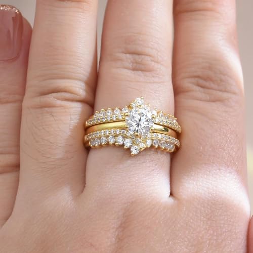 Newshe Jewellery 5A Cz Wedding Rings for Women Engagement Ring Enhancer Band Bridal Set Sterling Silver 1.8Ct Cz Size 4-132