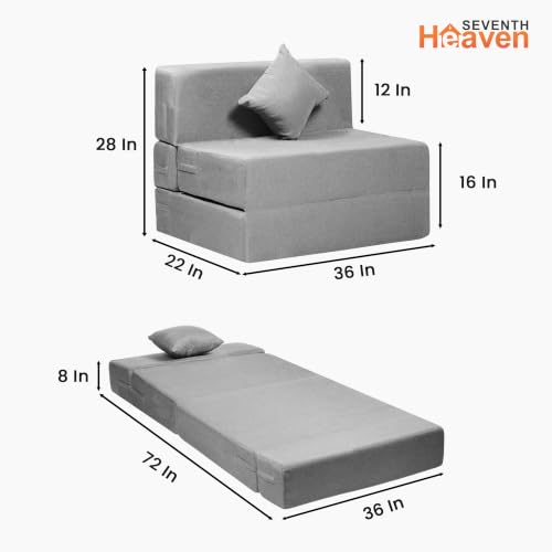 Image of Seventh Heaven Rejioce 1 Seater 6 * 3 Jute Fabric Washable Cover Sofa Cum Bed with 1 Cushion 1 Seater Single Foam Fold Out Sofa Cum Bed (Finish Color - Grey Delivery Condition - Pre-Assembled)