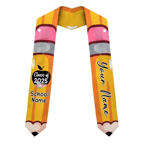 MonkeyVan Personalized Teacher Graduation Stole 2025,Custom Pencil Graduation Stole for Teachers,Class of 2025 Teacher Sash S296
