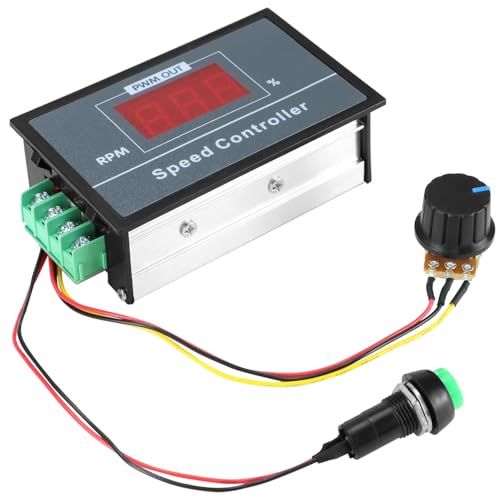 QWORK® Controlador de velocidad de motor de DC PWM DC 6-60V 30A con pantalla LED e interruptor de parada de arranque