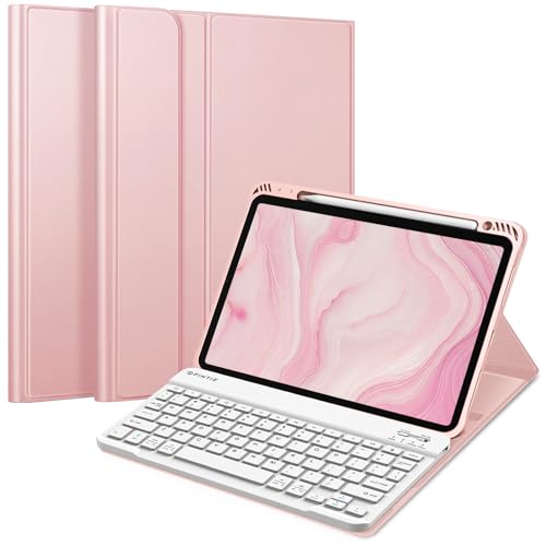 FINTIE Keyboard Case for iPad Air 11-inch M3 (2025) / M2 (2024), iPad Air 5th (2022) / 4th Generation 10.9 Inch - Soft TPU Cover w/Magnetically Detachable Bluetooth Keyboard, Rose Gold