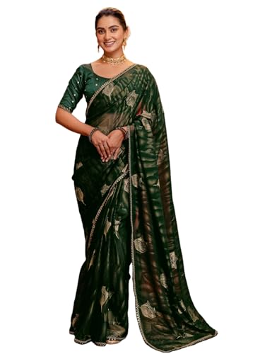 Image of SIRIL Women's Georgette Foil Printed Saree with Unstitched Blouse Piece